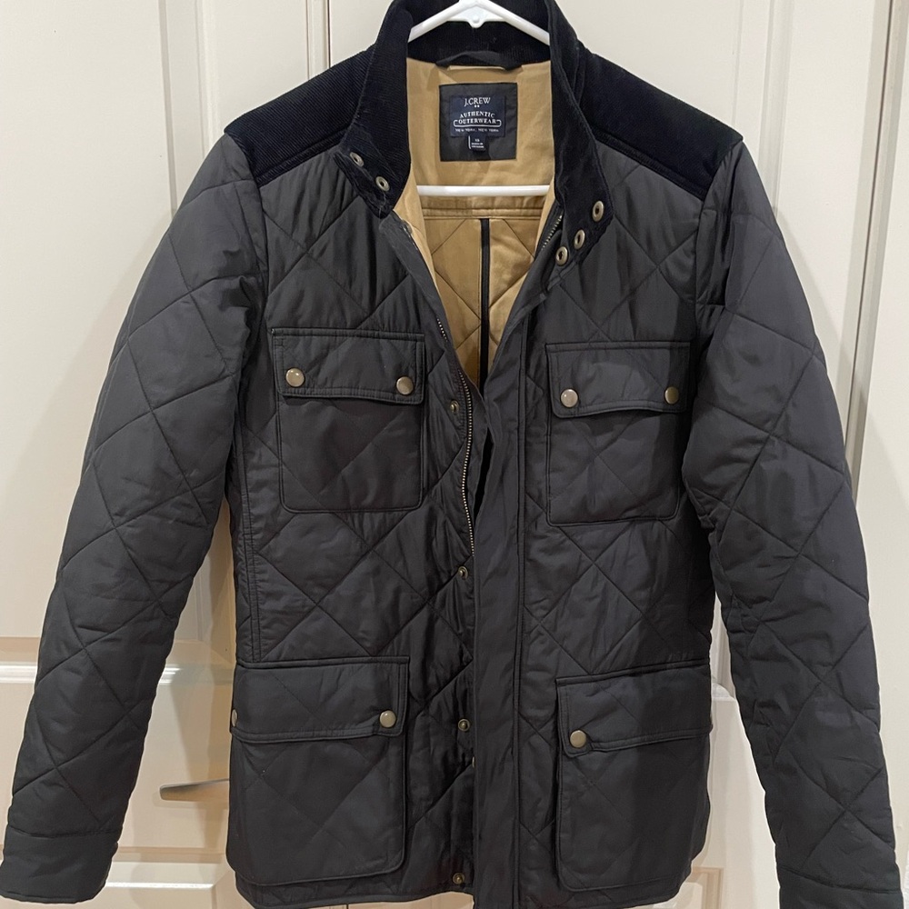J Crew Solid Black Quilted Corduroy Blend Jacket Snap Full Zip Men's Size XS